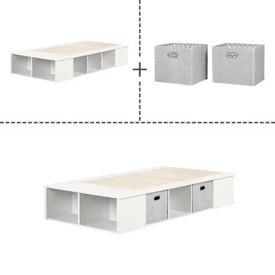 Twin Flexible Platform Bed With Baskets Pure White - South Shore 5 Twin Flexible Platform Bed With Baskets Pure White - South Shore - Image 3