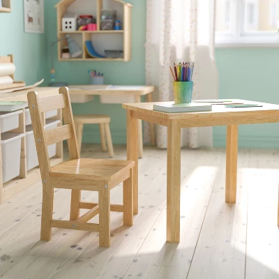 Emma And Oliver Kids 3 Piece Solid Hardwood Table And Chair Set For Playroom, Kitchen 8 Emma And Oliver Kids 3 Piece Solid Hardwood Table And Chair Set For Playroom, Kitchen - Image 6