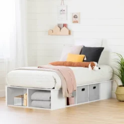 Twin Flexible Platform Bed With Baskets Pure White - South Shore 8 Twin Flexible Platform Bed With Baskets Pure White - South Shore -Children Furniture Store GUEST 06b37fd6 9a01 48bf 9119 fdb9280bd98d