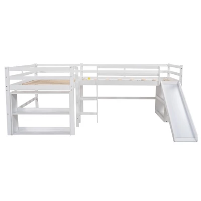 Twin Size L-Shaped Loft Bed With Movable Two-Tier Shelves And Slide - ModernLuxe 6 Twin Size L-Shaped Loft Bed With Movable Two-Tier Shelves And Slide - ModernLuxe - Image 4