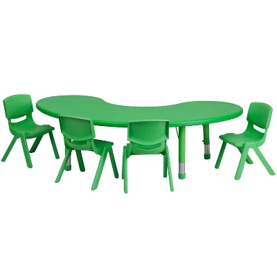Flash Furniture 35"W X 65"L Half-Moon Plastic Height Adjustable Activity Table Set With 4 Chairs 5 Flash Furniture 35"W X 65"L Half-Moon Plastic Height Adjustable Activity Table Set With 4 Chairs - Image 3