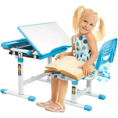 Mount-It! Kids Desk And Chair Set | Height Adjustable Ergonomic Children's School Workstation With Storage Drawer | Blue 8 Mount-It! Kids Desk And Chair Set | Height Adjustable Ergonomic Children's School Workstation With Storage Drawer | Blue - Image 6