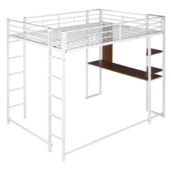 Full Size Metal Loft Bed With 2 Shelves And One Desk - ModernLuxe -Children Furniture Store GUEST 0baa9700 b99e 4758 ac93 d74933f66e7f
