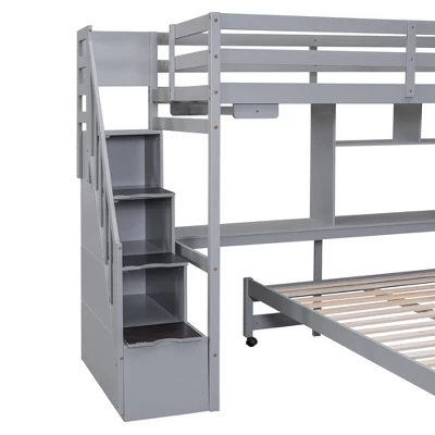 Twin Over Full Bunk Bed With Storage Stairs, Desk, Shelves And Hanger - ModernLuxe 12 Twin Over Full Bunk Bed With Storage Stairs, Desk, Shelves And Hanger - ModernLuxe - Image 10