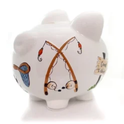 Bank Gone Fishing Pig Bank - One Bank 7.75 Inches - Net Rod Reel Save - 36870 - Ceramic - Multicolored -Children Furniture Store GUEST 10fff747 df68 4c22 aa0a 9a9b82458ab6