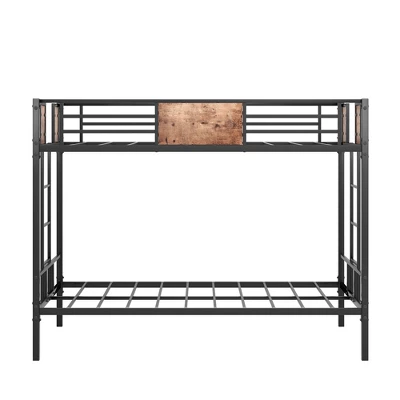 Twin Over Twin Metal Bunk Bed With Ladder And Full-Length Guardrail, Black-ModernLuxe 5 Twin Over Twin Metal Bunk Bed With Ladder And Full-Length Guardrail, Black-ModernLuxe - Image 3