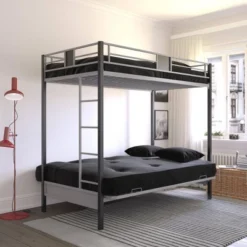 Twin Over Futon Maxence Metal Bunk Bed Silver/Black - Room & Joy -Children Furniture Store GUEST 134bebff c5c1 488e 8a84 6d1155dd076d