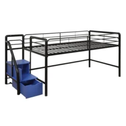 Twin Jamie Junior Loft Bed With Storage Steps Black - Room & Joy