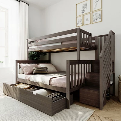 Max & Lily Twin Over Full Staircase Bunk Bed With Storage Drawers 3 Max & Lily Twin Over Full Staircase Bunk Bed With Storage Drawers