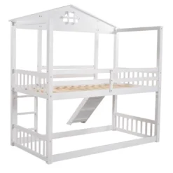 Twin Over Twin House Shaped Bunk Bed With Convertible Slide And Ladder-ModernLuxe -Children Furniture Store GUEST 19c3114a fb00 4e12 9aad ee1ff44b9b84