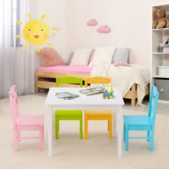 Costway 5 Pieces Kids Wood Table & Chair Set For 2-6 Years Colorful 13 Costway 5 Pieces Kids Wood Table & Chair Set For 2-6 Years Colorful -Children Furniture Store GUEST 1c28236a f08b 47ce bb44 5ffffbfd052f
