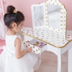 Fashion Polka Dot Gisele Play Vanity Set With Led Mirror White/Gold - Teamson Kids 32 Fashion Polka Dot Gisele Play Vanity Set With Led Mirror White/Gold - Teamson Kids -Children Furniture Store GUEST 1d8d35a1 1982 42c4 a223 b6ce266208ff