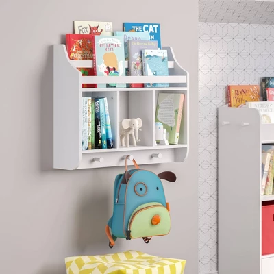 Kids' Book Nook Wall Shelf With Cubbies And Book Rack White - RiverRidge Home 3 Kids' Book Nook Wall Shelf With Cubbies And Book Rack White - RiverRidge Home