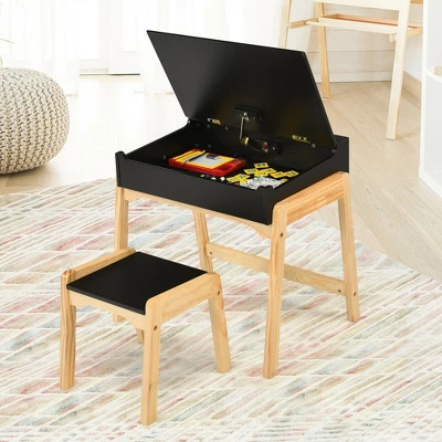 Costway Kids Table & Chair Set Wooden Activity Art Study Desk W/Storage Space 6 Costway Kids Table & Chair Set Wooden Activity Art Study Desk W/Storage Space - Image 4