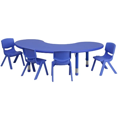Flash Furniture 35"W X 65"L Half-Moon Plastic Height Adjustable Activity Table Set With 4 Chairs 6 Flash Furniture 35"W X 65"L Half-Moon Plastic Height Adjustable Activity Table Set With 4 Chairs - Image 4