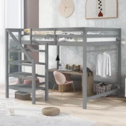 Full Size Loft Bed With Staircase And Safety Guardrails Gray/White-ModernLuxe 27 Full Size Loft Bed With Staircase And Safety Guardrails Gray/White-ModernLuxe -Children Furniture Store GUEST 2b2c9b21 d7de 49f4 bdf6 88500c9e8c62