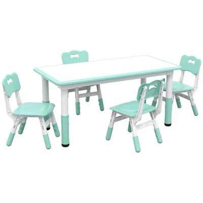 Qaba Kids Table And Chair Set With 4 Chairs, Adjustable Height, Easy To Clean Table Surface, For 1.5 - 5 Years Old 8 Qaba Kids Table And Chair Set With 4 Chairs, Adjustable Height, Easy To Clean Table Surface, For 1.5 - 5 Years Old - Image 6