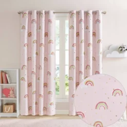 Natalie Rainbow With Metallic Printed Total Blackout Window Panel Pink - Mi Zone -Children Furniture Store GUEST 2c358442 8974 4445 b74c f957db6e460b