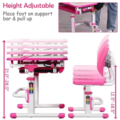 Costway Children Desk Chair Set Adjustable Study Table Drawer Winged Backrest Chair 6 Costway Children Desk Chair Set Adjustable Study Table Drawer Winged Backrest Chair - Image 4