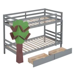 Twin-Over-Twin Bunk Bed With A Tree Decor And Two Storage Drawers-ModernLuxe 17 Twin-Over-Twin Bunk Bed With A Tree Decor And Two Storage Drawers-ModernLuxe -Children Furniture Store GUEST 2fd025cd 7d2d 4e0e 9a5d b0fb7936473e