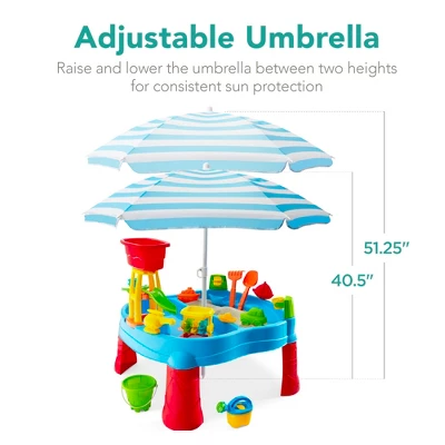 Best Choice Products Kids Sand & Water Outdoor Activity Table, 2-in-1 Play Set W/ 18 Accessories, Adjustable Umbrella 7 Best Choice Products Kids Sand & Water Outdoor Activity Table, 2-in-1 Play Set W/ 18 Accessories, Adjustable Umbrella - Image 5