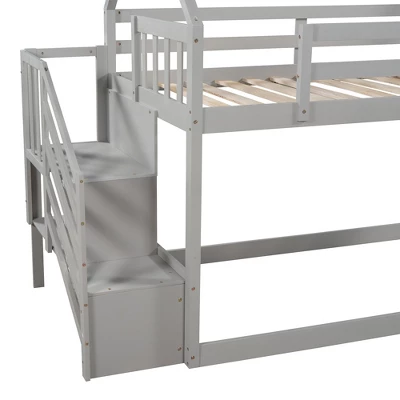 Twin Over Twin Bunk Bed In House Shape With Slide And Storage Staircase-ModernLuxe 10 Twin Over Twin Bunk Bed In House Shape With Slide And Storage Staircase-ModernLuxe - Image 8