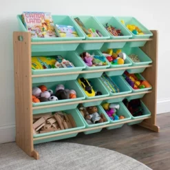 Toy Organizer With 16 Storage Bins Natural/Mint - Humble Crew 9 Toy Organizer With 16 Storage Bins Natural/Mint - Humble Crew -Children Furniture Store GUEST 33742ddc 3da9 4bde 96ed f83db271ac0c