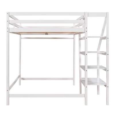 Full Size Loft Bed With Staircase And Safety Guardrails Gray/White-ModernLuxe 9 Full Size Loft Bed With Staircase And Safety Guardrails Gray/White-ModernLuxe - Image 7