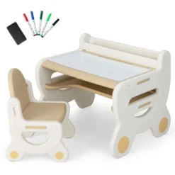 Costway Kids Drawing Table & Chair Set For Reading Playing With Pens & Blackboard Eraser Blue/Brown 21 Costway Kids Drawing Table & Chair Set For Reading Playing With Pens & Blackboard Eraser Blue/Brown -Children Furniture Store GUEST 3582cdaf 6678 40e3 97cc 6aa66a510e0c