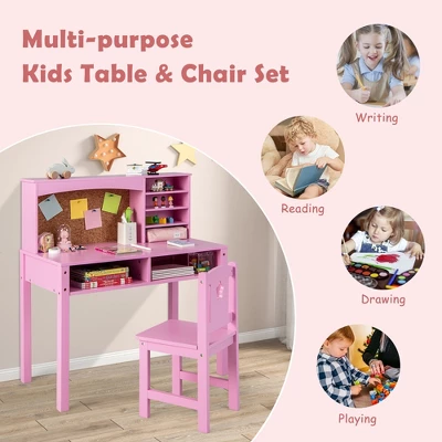 Costway Kids Desk And Chair Set Study Writing Workstation With Hutch & Bulletin Board 9 Costway Kids Desk And Chair Set Study Writing Workstation With Hutch & Bulletin Board - Image 7