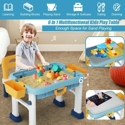 Costway 6 In 1 Kids Activity Table Set W/ Chair Toddler Luggage Building Block Table 3 Costway 6 In 1 Kids Activity Table Set W/ Chair Toddler Luggage Building Block Table