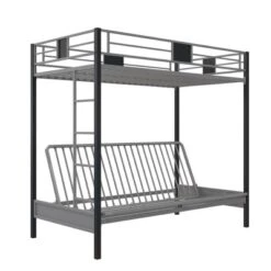 Twin Over Futon Maxence Metal Bunk Bed Silver/Black - Room & Joy