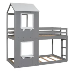 Twin Over Twin Wood Bunk Bed With Roof, Window, Guardrail, And Ladder-ModernLuxe 16 Twin Over Twin Wood Bunk Bed With Roof, Window, Guardrail, And Ladder-ModernLuxe -Children Furniture Store GUEST 3ada6ebb 6700 4d7d 8d39 b0d754d3d15c