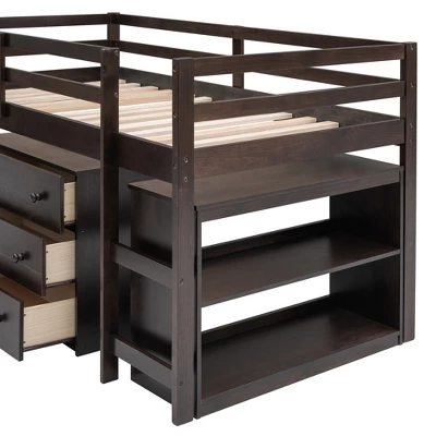 Low Twin Loft Bed With Cabinet And Rolling Portable Desk - ModernLuxe 11 Low Twin Loft Bed With Cabinet And Rolling Portable Desk - ModernLuxe - Image 9