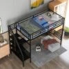 Metal Twin Size Loft Bed With Desk, Black - ModernLuxe
