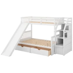 Twin Over Full Bunk Bed With Drawers,Storage Staircase And Slide-ModernLuxe -Children Furniture Store GUEST 413080b6 6844 4e94 b3bb fc5d7fac0da7