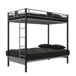 Twin Over Futon Maxence Metal Bunk Bed Silver/Black - Room & Joy -Children Furniture Store GUEST 41b14ab5 db1f 43a3 a2e2 5e208496455c