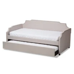 Twin Ally Fabric Upholstered Sofa Daybed With Roll Out Trundle Guest Bed Beige - Baxton Studio