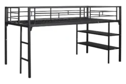 Metal Twin Size Low Loft Bed With Storage Shelf And Stairs, Black - ModernLuxe 16 Metal Twin Size Low Loft Bed With Storage Shelf And Stairs, Black - ModernLuxe -Children Furniture Store GUEST 46383bbf a13e 423e 9faf 761b81eed752