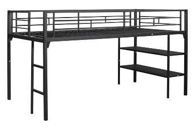 Metal Twin Size Low Loft Bed With Storage Shelf And Stairs, Black - ModernLuxe 8 Metal Twin Size Low Loft Bed With Storage Shelf And Stairs, Black - ModernLuxe - Image 6