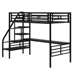 Metal Twin Size Loft Bed With Desk, Black - ModernLuxe -Children Furniture Store GUEST 474e4206 3c0f 4419 9a0e 8dee14f0cbdf