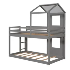 Twin Over Twin Wood Bunk Bed With Roof, Window, Guardrail, And Ladder-ModernLuxe 18 Twin Over Twin Wood Bunk Bed With Roof, Window, Guardrail, And Ladder-ModernLuxe -Children Furniture Store GUEST 48bf9e9e fb49 42fc b596 32be112bef3f