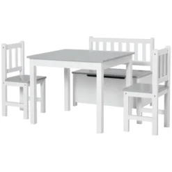 Qaba 4-Piece Kids Table Set With 2 Wooden Chairs, 1 Storage Bench, And Interesting Modern Design -Children Furniture Store GUEST 4a25cfbe 61ff 4534 aa83 ccd0dd1a2c63