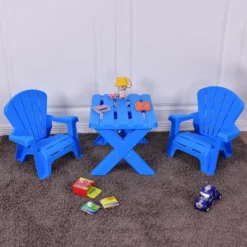 Costway Plastic Children Kids Table & Chair Set 3-Piece Play Furniture In/Outdoor Blue -Children Furniture Store GUEST 4b57c4b6 e5bb 4bba 9a3e f41a69e20d8c