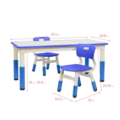 ECR4Kids Rectangle Dry-Erase Activity Table With 2 Adjustable Chairs, 3-Piece 3 ECR4Kids Rectangle Dry-Erase Activity Table With 2 Adjustable Chairs, 3-Piece