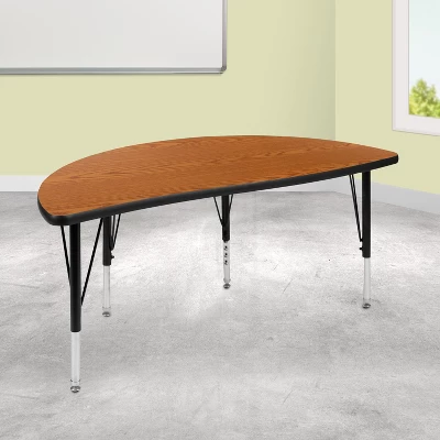 Flash Furniture 47.5" Half Circle Wave Flexible Collaborative Thermal Laminate Activity Table - Height Adjustable Short Legs 3 Flash Furniture 47.5" Half Circle Wave Flexible Collaborative Thermal Laminate Activity Table - Height Adjustable Short Legs