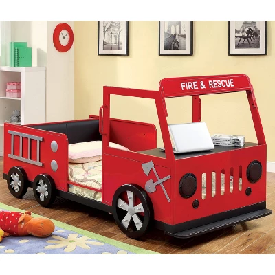 Twin Sumater Fire Truck Kids' Bed - Red/Black MiBasics 3 Twin Sumater Fire Truck Kids' Bed - Red/Black MiBasics
