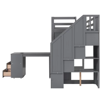 Twin Size Wood Loft Bed With Pullable Desk, Storage Shelves,Staircase And Blackboard-ModernLuxe 11 Twin Size Wood Loft Bed With Pullable Desk, Storage Shelves,Staircase And Blackboard-ModernLuxe - Image 9