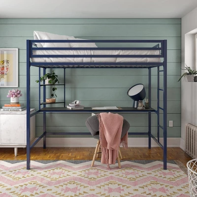 Twin Maxwell Metal Loft Bed With Desk & Shelves Blue/Black - Novogratz 8 Twin Maxwell Metal Loft Bed With Desk & Shelves Blue/Black - Novogratz - Image 6