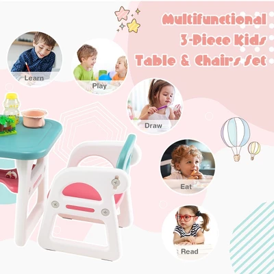 Costway 3-Piece Kids Table And Chair Set Toddler Activity Study Desk With Building Blocks 7 Costway 3-Piece Kids Table And Chair Set Toddler Activity Study Desk With Building Blocks - Image 5